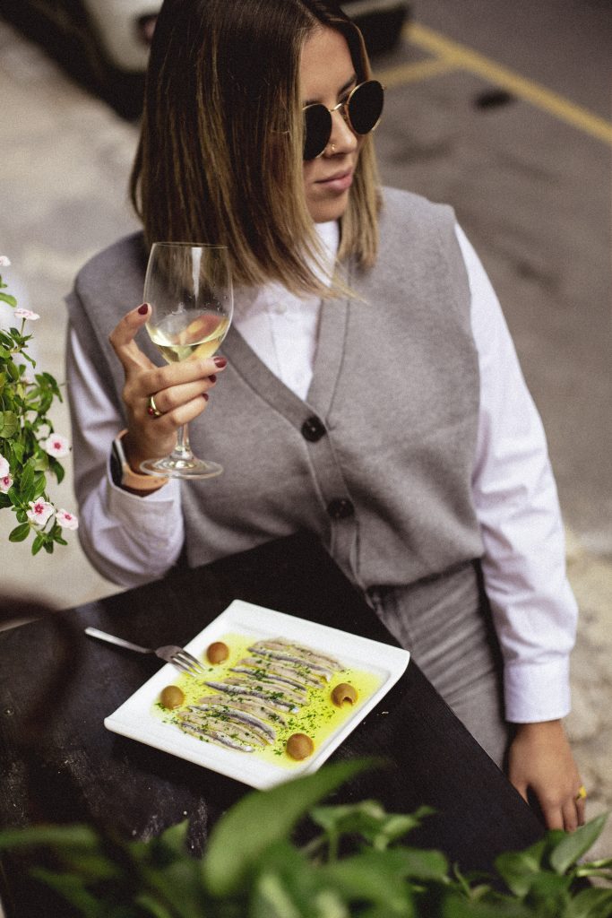 Chilled white wine and summer tapas on a terrace