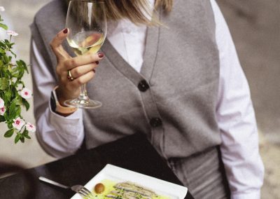 Chilled white wine and summer tapas on a terrace