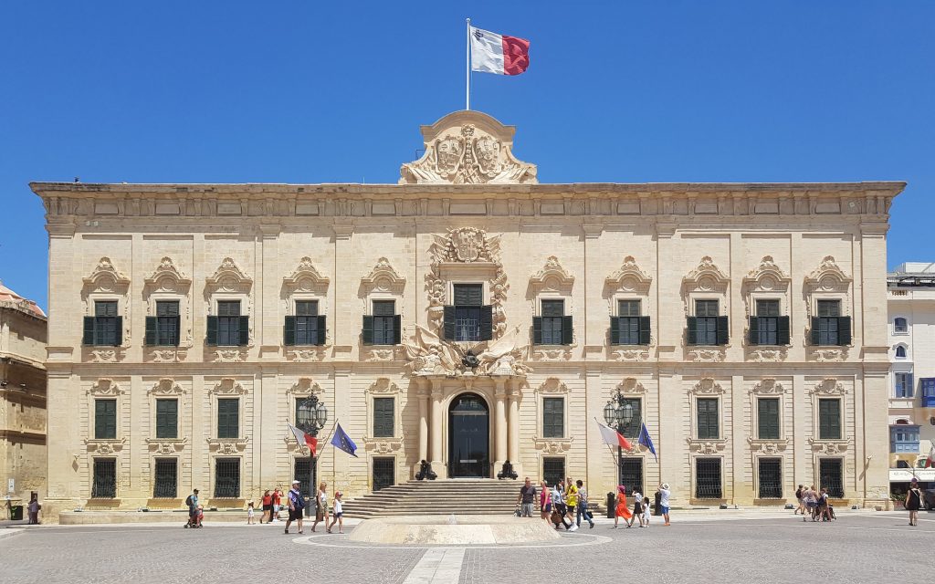 Facade of Auberge de Castille in Valletta